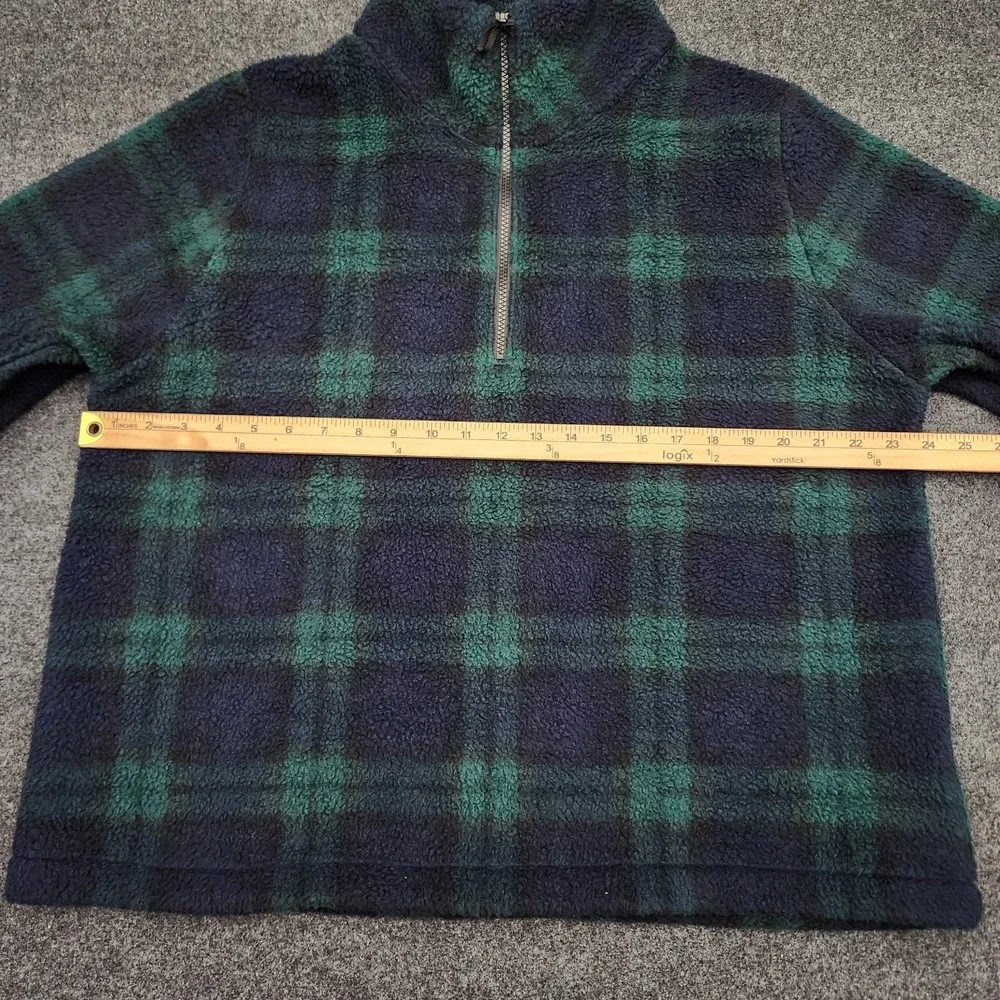 J. Crew Mens XL Green Navy‎ Blackwatch Plaid Quarter Zip Fleece Jacket Heritage